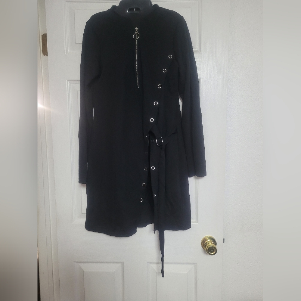 Black Long Sleeve Dress with Grommet Details